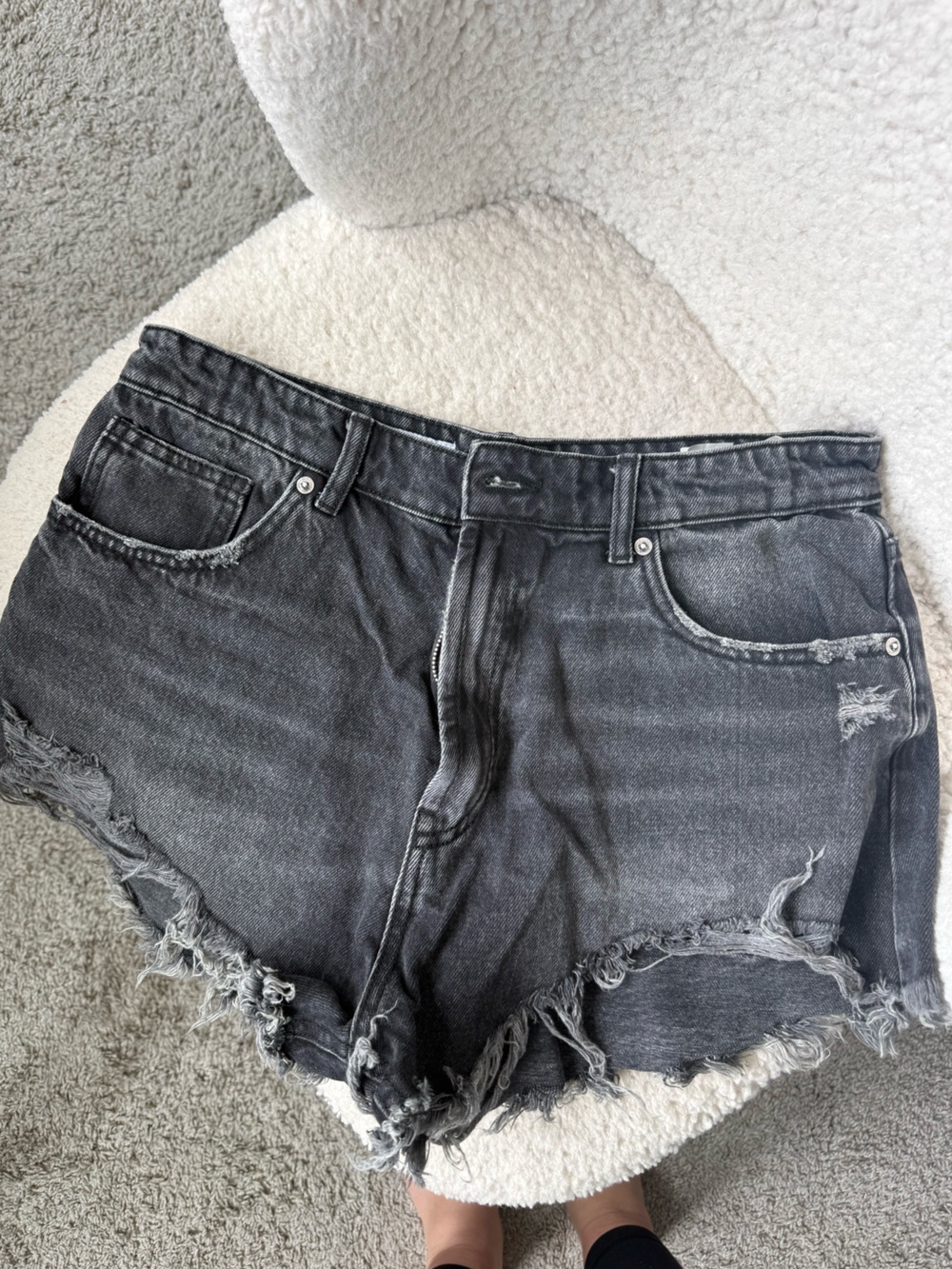 ZARA Black Distressed Denim Shorts